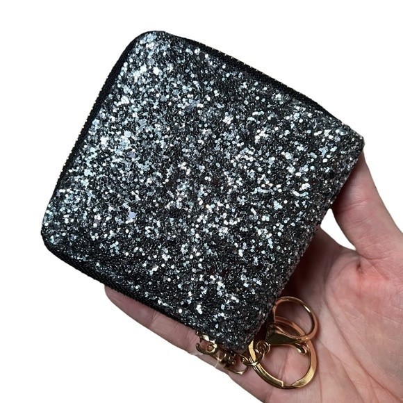 Mini Glitter Keychain Wallet Clip On Iridescent Card Holder Sparkly Small Zipper - Picture 14 of 15
